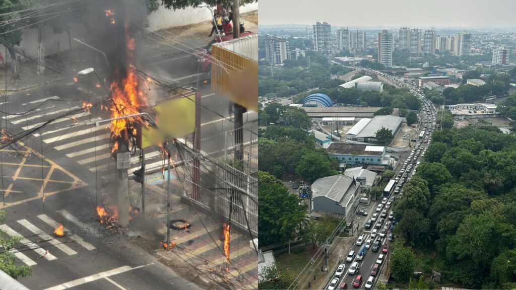 O incêndio afetou o trânsito das principais avenidas de Manaus. Foto: Reprodução Internet/X