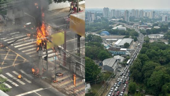 O incêndio afetou o trânsito das principais avenidas de Manaus. Foto: Reprodução Internet/X