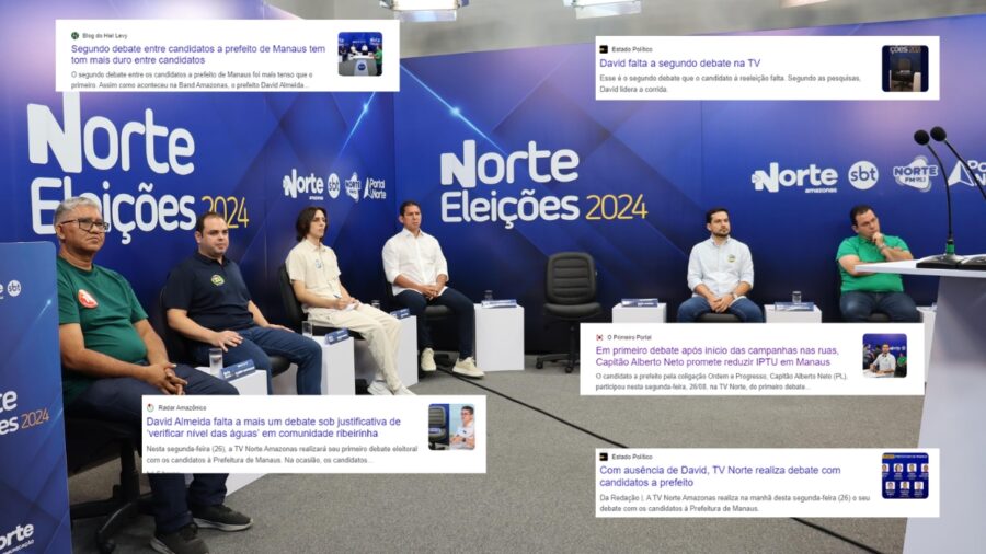 O debate contou com seis dos sete candidatos à prefeitura de Manaus nesta segunda-feira (26). Foto: TV Norte