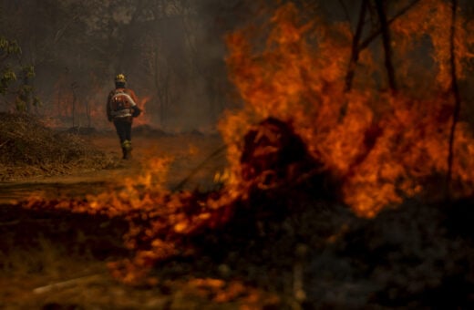 Brigadistas do Instituto Brasília Ambiental e Bombeiros do DF combatem incêndios florestais.