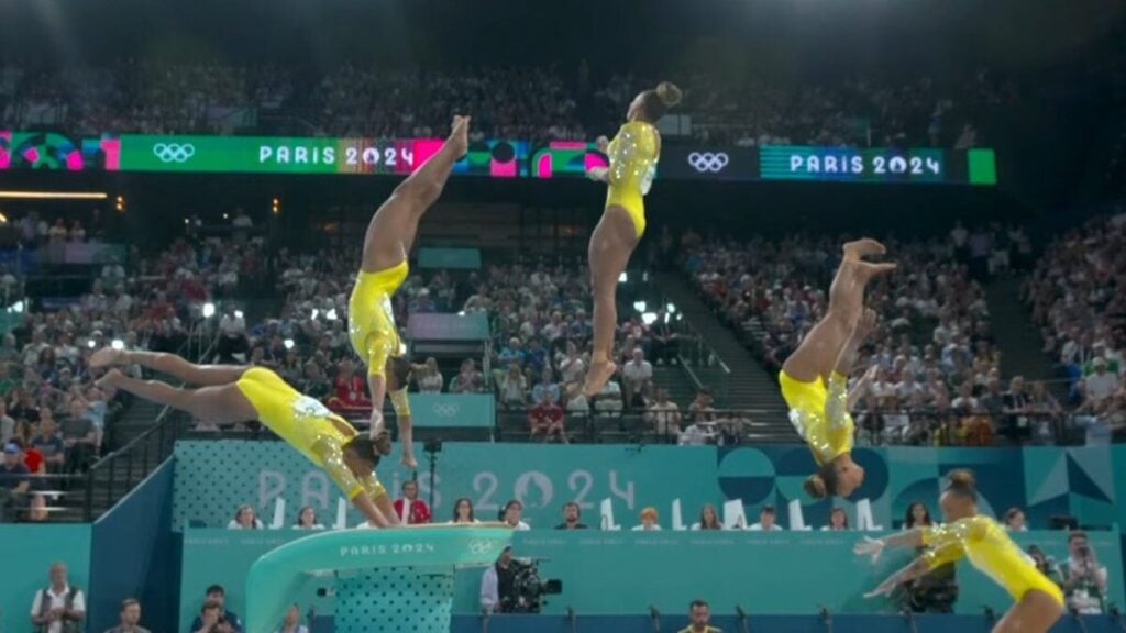 Rebeca Andrade brilha em salto nas Olimpíadas 2024 - Foto: Reprodução/Globo