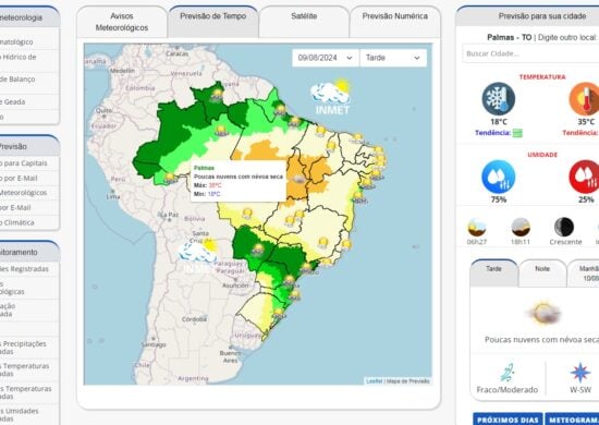 Na contramão da frente fria, Tocantins registra altas temperaturas - Foto: Reprodução/Site Inmet