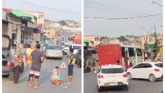 Acidente de trânsito entre moto e carro gera engarrafamento - Foto: Reprodução/WhatsAPP