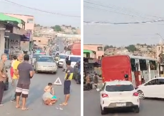 Acidente de trânsito entre moto e carro gera engarrafamento - Foto: Reprodução/WhatsAPP