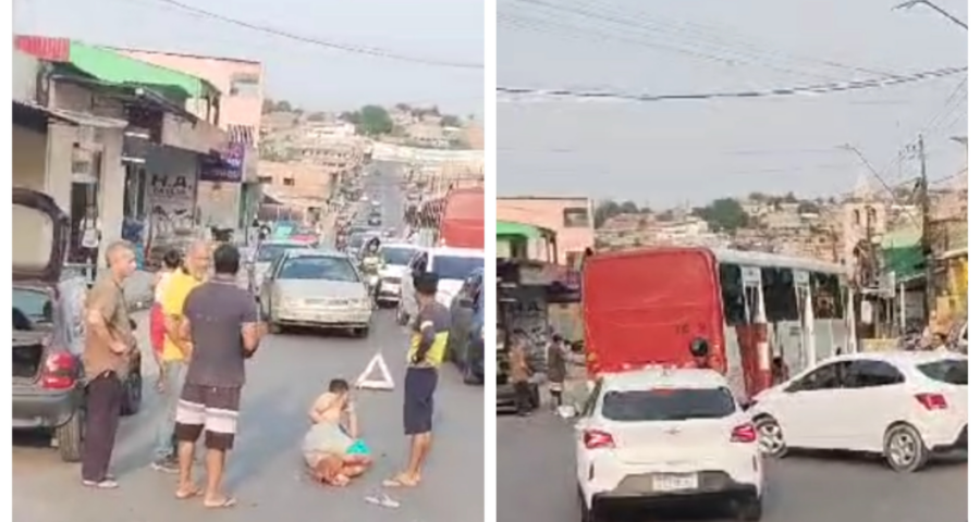 Acidente de trânsito entre moto e carro gera engarrafamento - Foto: Reprodução/WhatsAPP