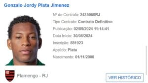 Nome de Gonzalo Plata já está no BID da CBF - Foto: Reprodução