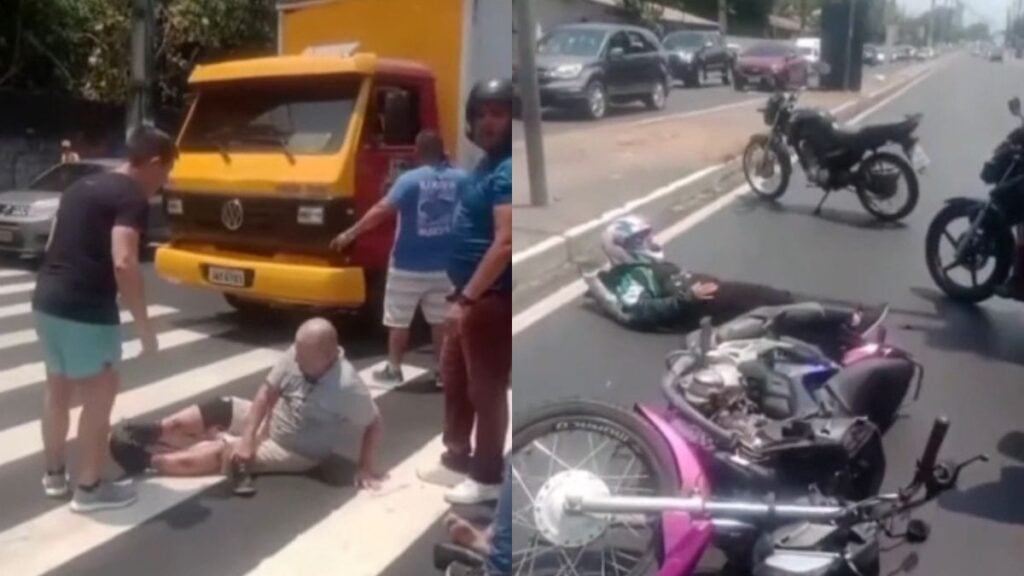 Motociclista avança sinal e atropela três pessoas em Manaus