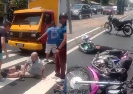 Motociclista avança sinal e atropela três pessoas em Manaus