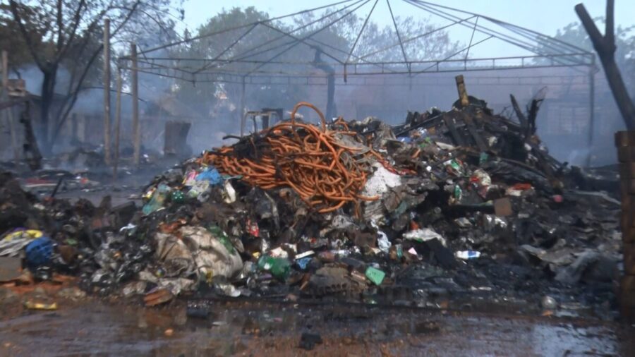 como ficou galpao apos incêndio