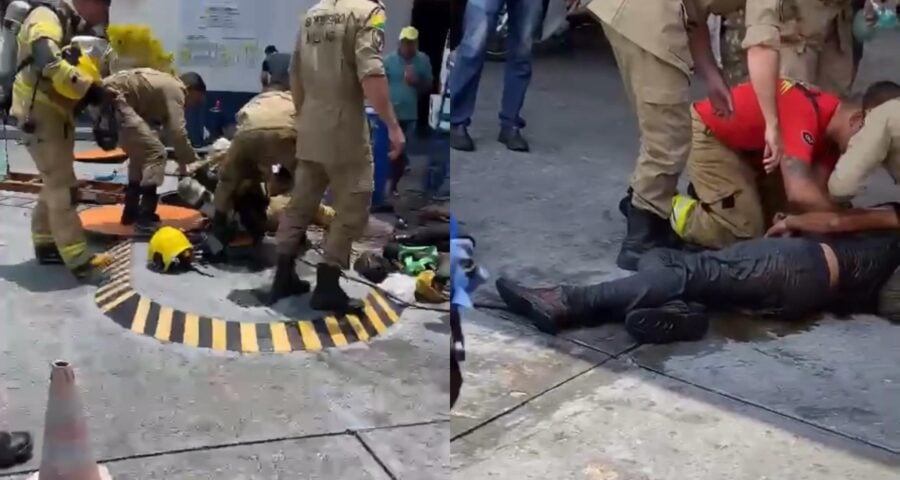 Três pessoas caem dentro de tanque de combustível em posto de gasolina no Acre nesta quinta-feira (26). Foto: Reprodução