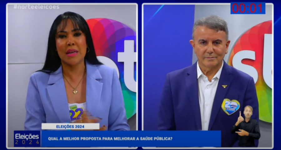 Candidata Janad Valcari (PL) chamou Eduardo Siqueira (Podemos) de "Judas" - Foto: Reprodução/TV Norte Tocantins