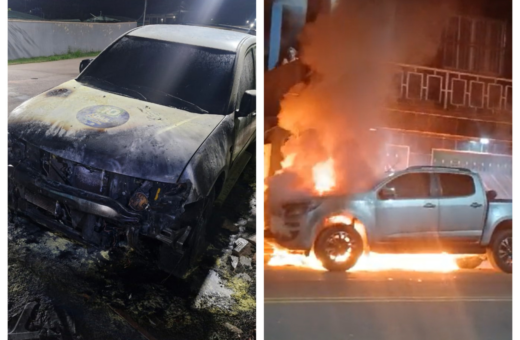 Carros incendiados com adevisos de Adail Pinheiro em Coari - Foto: Reprodução/WhatsApp