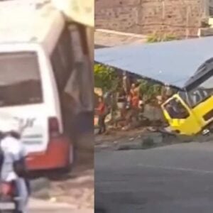 Motorista de micro-ônibus perde controle e invade casa