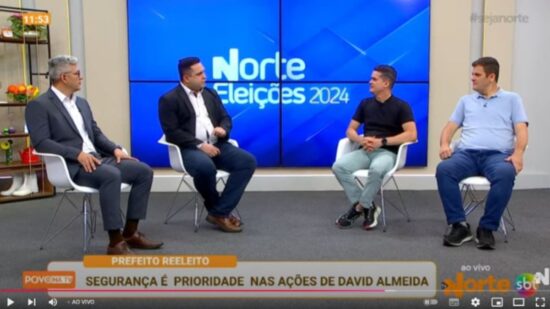 O prefeito reeleito de Manaus, David Almeida e seu vice, Renato Júnior em entrevista a TV Norte