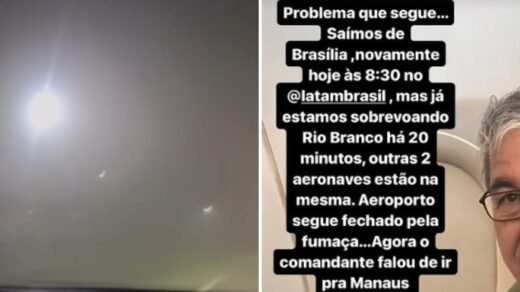 Avião da LATAM é impedido de aterrissar em Rio Branco por conta da fumaça. Foto: Reprodução Instagram