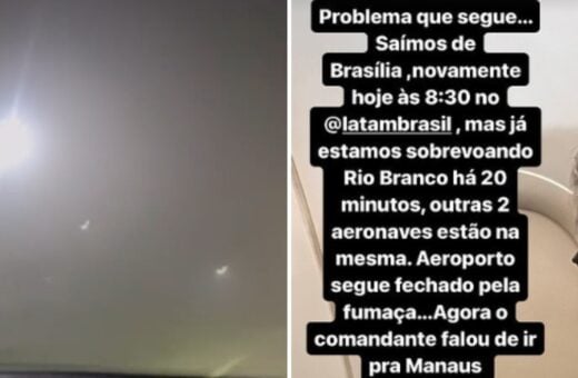 Avião da LATAM é impedido de aterrissar em Rio Branco por conta da fumaça. Foto: Reprodução Instagram