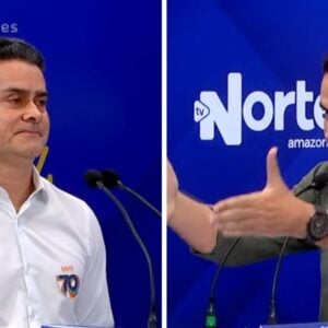 David Almeida e Alberto Neto no debate do segundo turno em Manaus. Foto: Reprodução TV Norte Amazonas