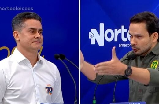 David Almeida e Alberto Neto no debate do segundo turno em Manaus. Foto: Reprodução TV Norte Amazonas