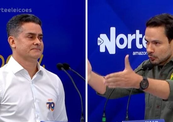 David Almeida e Alberto Neto no debate do segundo turno em Manaus. Foto: Reprodução TV Norte Amazonas