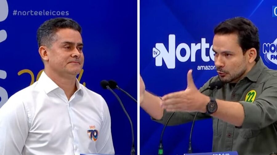 David Almeida e Alberto Neto no debate do segundo turno em Manaus. Foto: Reprodução TV Norte Amazonas