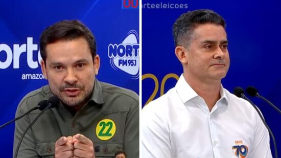 David Almeida e Alberto Neto estão no debate do 2° turno em Manaus. Foto: Reprodução TV Norte Amazonas