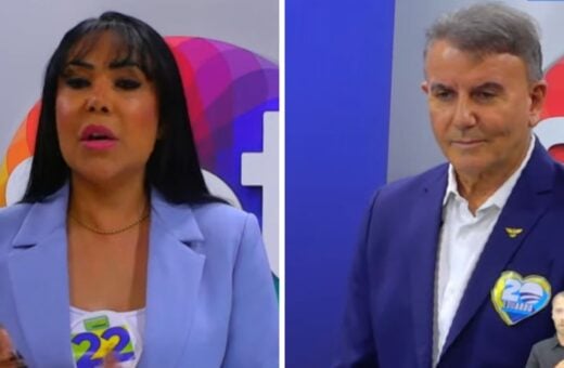 Os candidatos concorrem à Prefeitura de Palmas no segundo turno e apresentam suas propostas no debate da TV Norte. Foto: Reprodução TV Norte