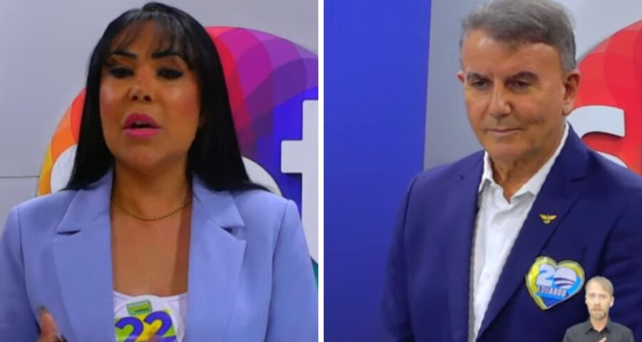 Os candidatos concorrem à Prefeitura de Palmas no segundo turno e apresentam suas propostas no debate da TV Norte. Foto: Reprodução TV Norte