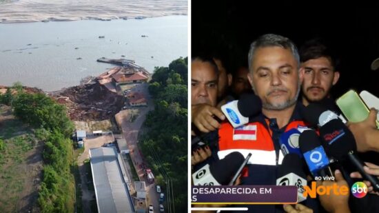 Até o momento, uma criança está desaparecida no desabamemento do Porto da Terra Preta em Manacapuru. Foto: Reprodução TV Norte Amazonas