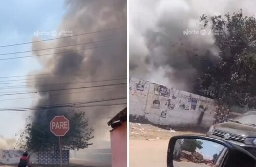 Um incêndio na zona leste encobre rua de fumaça em Porto Velho. Foto: Reprodução TV Norte Rondônia