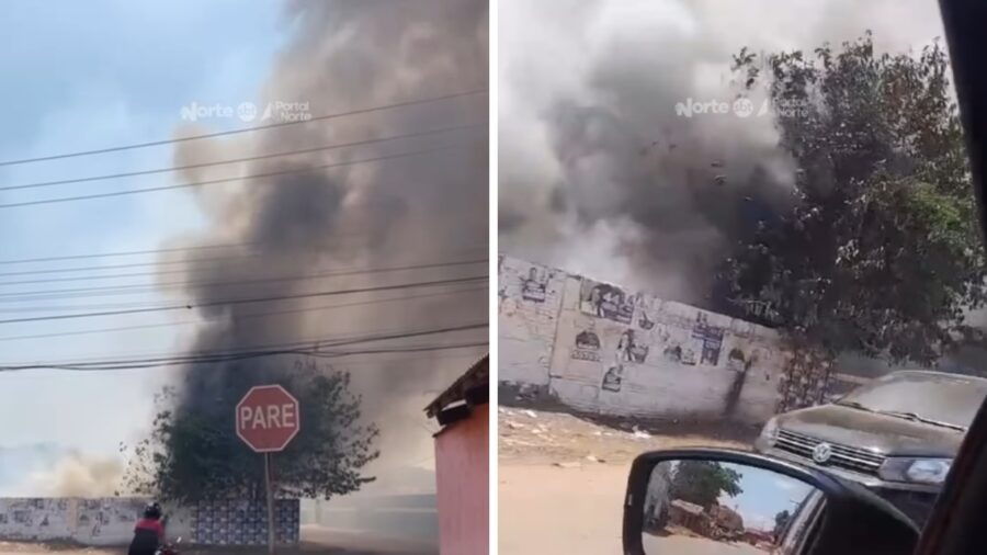 Um incêndio na zona leste encobre rua de fumaça em Porto Velho. Foto: Reprodução TV Norte Rondônia