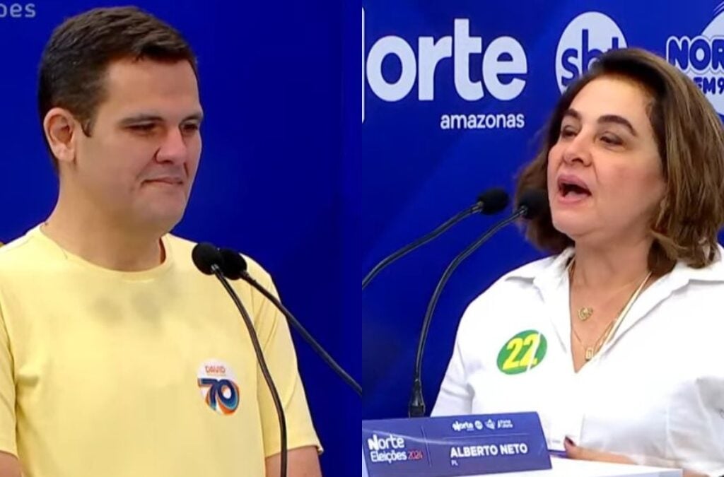 Maria do Carmo Seffair e Renato Junioe no debate do 2° turno em Manaus. Foto: Reprodução TV Norte Amazonas