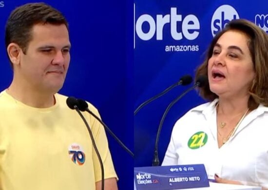 Maria do Carmo Seffair e Renato Junioe no debate do 2° turno em Manaus. Foto: Reprodução TV Norte Amazonas