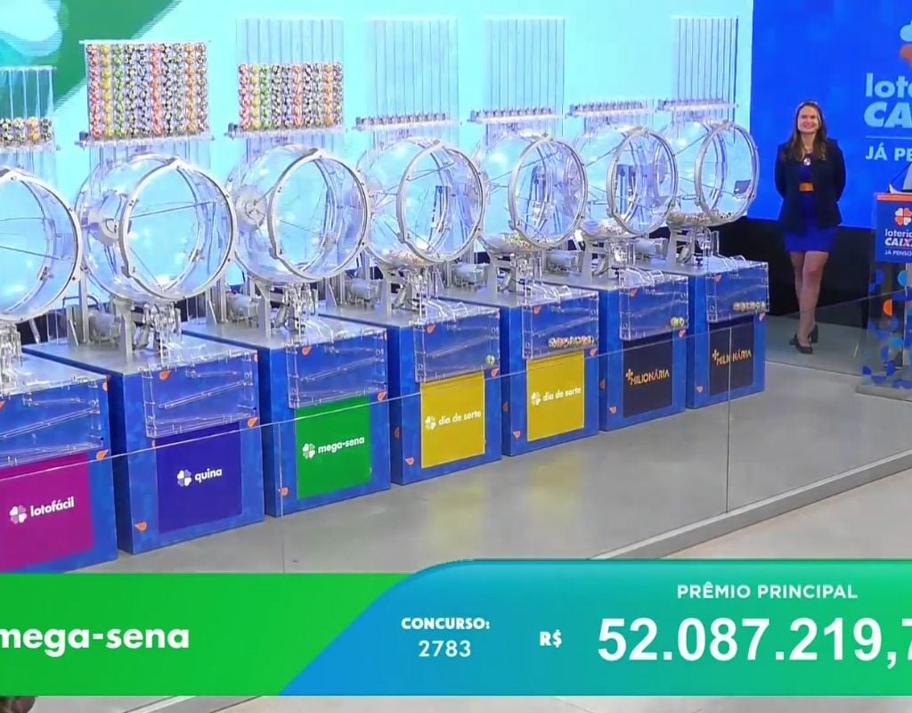 Mega-Sena 2783: uma aposta acerta e fatura sozinha R$ 52 milhões. Foto: Reprodução Canal Youtube Caixa