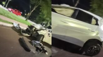 Carro capota na avenida Brasil, em Manaus