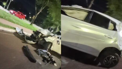 Carro capota na avenida Brasil, em Manaus