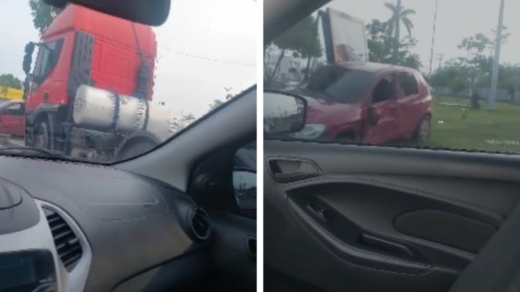 Carro é atingido por carreta em avenida de Manaus