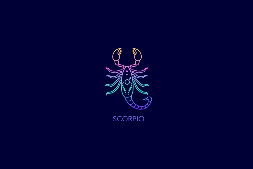 Ilustração do signo de escorpião em um fundo azul-escuro