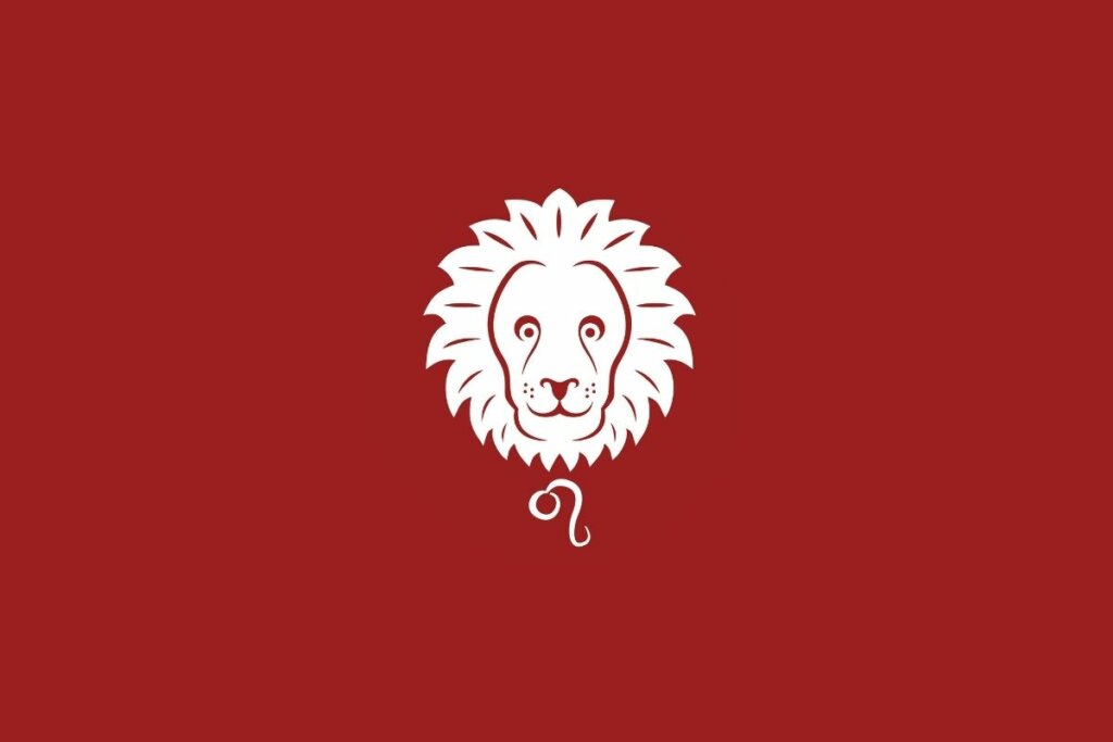 fundo vermelho com ilustração do signo de Leão