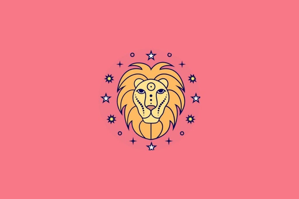 Ilustração do signo de Leão em um fundo rosa