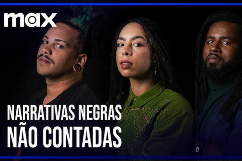 Três pessoas na capa do documentário 'Narrativas Negras Não Contadas '