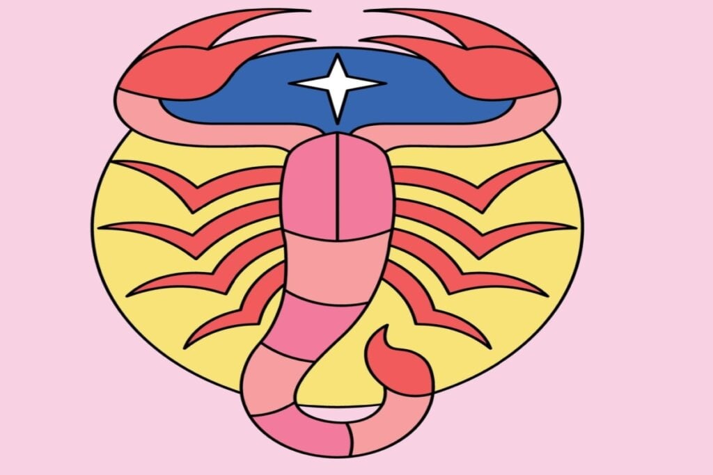 Ilustração colorida do símbolo de escorpião em fundo rosa