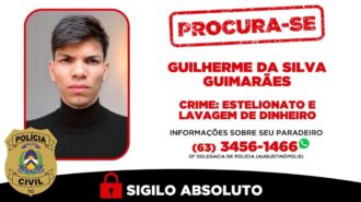 Informações sobre o procurado podem ser passadas via telefone (63) 3456-1466 - Foto: DICOM SSPTO