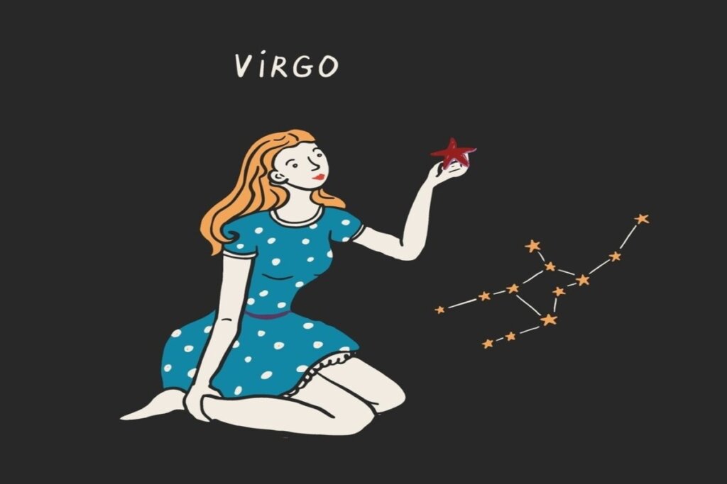 Ilustração colorida do símbolo do signo de virgem em fundo preto