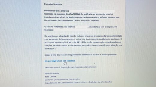 Print de e-mail mostra a tentativa de golpe em Araguaína - Foto: Divulgação