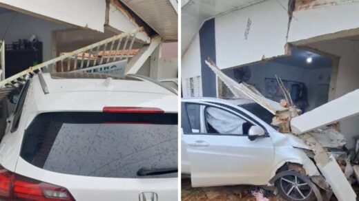 O carro causou danos materias e estruturais na casa localizada em Vilhena (RO) - Foto: Reprodução