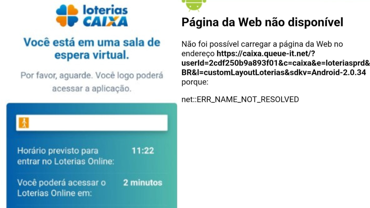 Usuários relatam fila e erro ao tentar fazer apostas pela Caixa. Foto: Reprodução