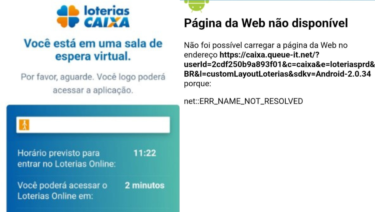 Usuários relatam fila e erro ao tentar fazer apostas pela Caixa. Foto: Reprodução