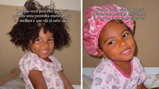 Menina de 3 anos viraliza nas redes com dica para cuidados com o cabelo cacheado; assista! Foto: reprodução/ Instagram/ @afamilialeal_