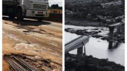 Ponte danificada à esquerda e desabamento à direita - Foto: Divulgação Mychelle Tauane